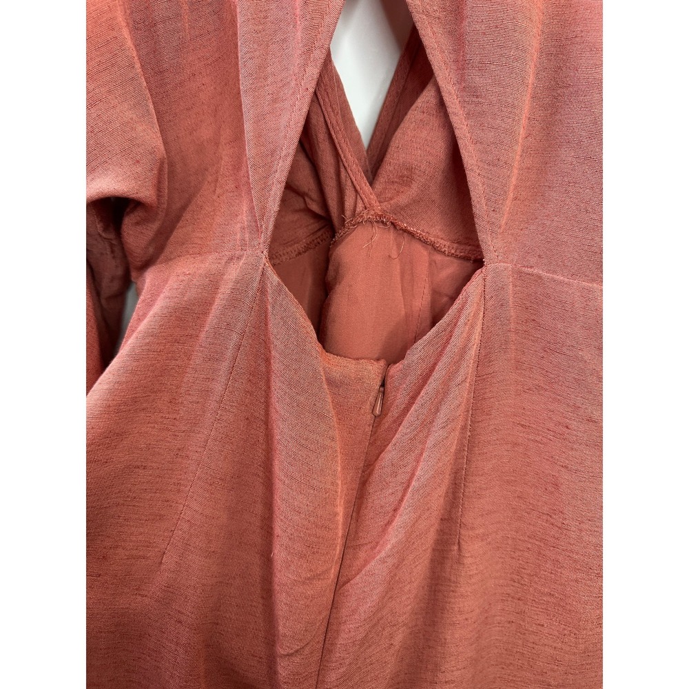 Anthropologie Tie-Front Wrap Mini Dress Size 8 Rust Viscose Linen 3/4 Sleeves - Picture 10 of 16